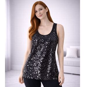 Prestige Edge Sequin Sleeveless Tank Top Black M